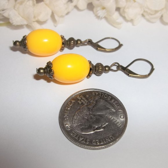 Yellow & Bronze Boho Style Beaded Earrings Dangle and Drop Lever Back Set 5722 - Picture 5 of 6